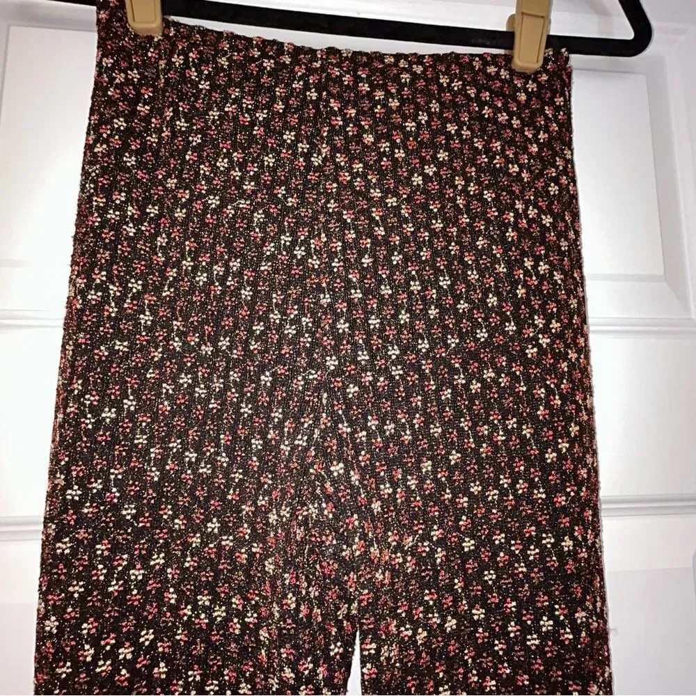 Free People Metallic Floral Embroidered Flare Pull On Pants